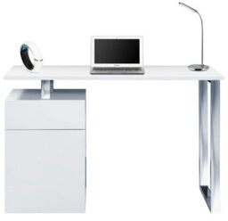 Centurion Supports Calista Gloss White With Brushed Steel Legs Contemporary Home Office Computer Desk - thumbnail 2