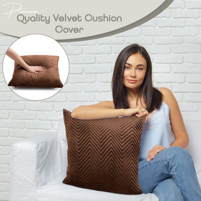 Ameha Coffee Embossed Velvet Cushion Cover Set Of 2, Breathable Anti Allergic Zip Closure, 18X18 Inch - image 1