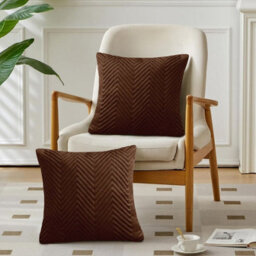 Ameha Coffee Embossed Velvet Cushion Cover Set Of 2, Breathable Anti Allergic Zip Closure, 18X18 Inch - thumbnail 3