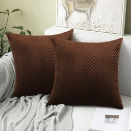 Ameha Coffee Embossed Velvet Cushion Cover Set Of 2, Breathable Anti Allergic Zip Closure, 18X18 Inch - thumbnail 6