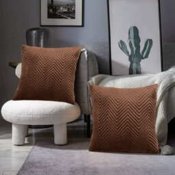 Ameha Coffee Embossed Velvet Cushion Cover Set Of 2, Breathable Anti Allergic Zip Closure, 18X18 Inch - thumbnail 5