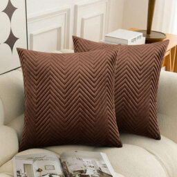 Ameha Coffee Embossed Velvet Cushion Cover Set Of 2, Breathable Anti Allergic Zip Closure, 18X18 Inch - thumbnail 9