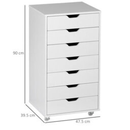 Vinsetto Mobile Filing Cabinet, 7-Drawer File Cabinet With Wheels, White - thumbnail 3