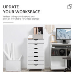 Vinsetto Mobile Filing Cabinet, 7-Drawer File Cabinet With Wheels, White - thumbnail 4