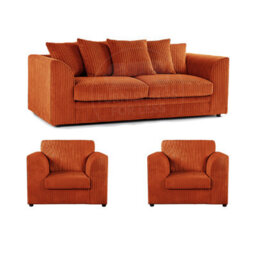 Furnishings For Less UK Luxor Jumbo Cord 3 + 1 + 1 Fabric 3 Piece Sofa Suite - Scatter Back Orange