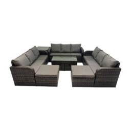 Fimous Rattan Garden Outdoor Furniture Set 3 Seater Sofa Coffee Table With Side Table 4 Footstools Dark Grey Mixed - thumbnail 1