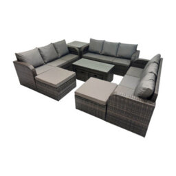 Fimous Rattan Garden Outdoor Furniture Set 3 Seater Sofa Coffee Table With Side Table 4 Footstools Dark Grey Mixed - thumbnail 2
