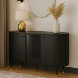 Cabinet Zante Za3 With Steel Handles And Legs Glass Shelf Black - thumbnail 1