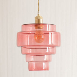 Valuelights Lane Pink Glass 5 Tier Layered Easy Fit Ceiling Lamp Shade And Bulb (D)23.5Cm