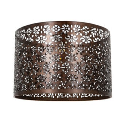 Happy Homewares Moroccan Designed Matt Bronze Metal Pendant Light Shade With Floral Decoration - thumbnail 2