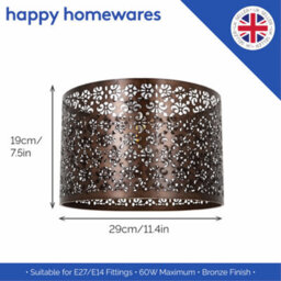 Happy Homewares Moroccan Designed Matt Bronze Metal Pendant Light Shade With Floral Decoration - thumbnail 6