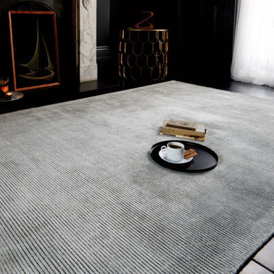 Plain Silver Modern Handmade Rug For Dining Room Bedroom & Living Room-160Cm X 230Cm - image 1