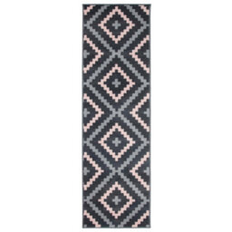 Bravich Hard Wearing Hessian Backed Stair Runner Kitchen Mat - Texas Pink & Grey Geometric Tiles - 60X450Cm (2'x15') - thumbnail 3