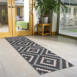 Bravich Hard Wearing Hessian Backed Stair Runner Kitchen Mat - Texas Pink & Grey Geometric Tiles - 60X450Cm (2'x15') - thumbnail 1