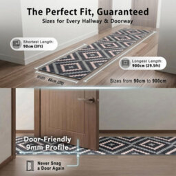 Bravich Hard Wearing Hessian Backed Stair Runner Kitchen Mat - Texas Pink & Grey Geometric Tiles - 60X450Cm (2'x15') - thumbnail 8