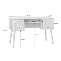 Sweeek - 2-Drawer Wooden And Cane Effect Desk  Eva Natural 120X55X76.5 Cm - thumbnail 9