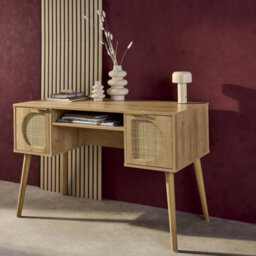 Sweeek - 2-Drawer Wooden And Cane Effect Desk  Eva Natural 120X55X76.5 Cm - thumbnail 7