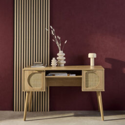 Sweeek - 2-Drawer Wooden And Cane Effect Desk  Eva Natural 120X55X76.5 Cm - thumbnail 6