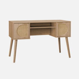 Sweeek - 2-Drawer Wooden And Cane Effect Desk  Eva Natural 120X55X76.5 Cm