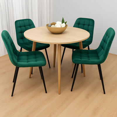Kosy Koala Modern Round Dining Table Set With 4 Green Velvet Chairs Dining Room Furniture - image 1