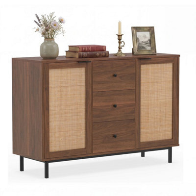 120 Cm Rattan Sideboard Buffet Cabinet Rustic Bar Table 3 Drawer Console Table - image 1