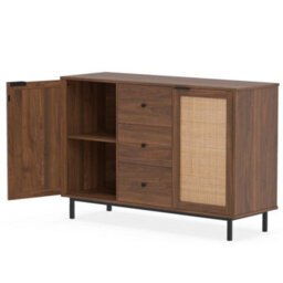 120 Cm Rattan Sideboard Buffet Cabinet Rustic Bar Table 3 Drawer Console Table - thumbnail 5