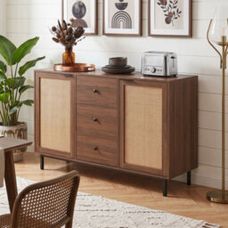 120 Cm Rattan Sideboard Buffet Cabinet Rustic Bar Table 3 Drawer Console Table - thumbnail 3