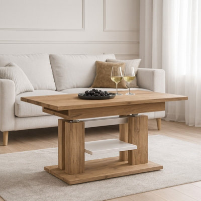 Iso Extendable Table 110 To 170 Cm X 65 Cm Craft Oak White Shelf Silver Crossbar - image 1