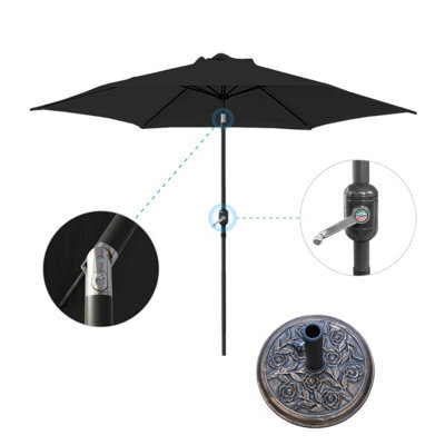 VRUC 2.5M Black Outdoor Parasol - Crank Up & Tilt Garden Parasol Umbrella And Base - image 1
