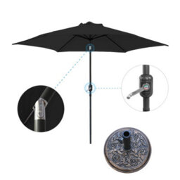 VRUC 2.5M Black Outdoor Parasol - Crank Up & Tilt Garden Parasol Umbrella And Base - thumbnail 1