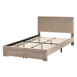 Beliani Bed With Storage Drawers Velvet Lonzac 120 X 200 Cm (Eu Small Double) Taupe - thumbnail 6