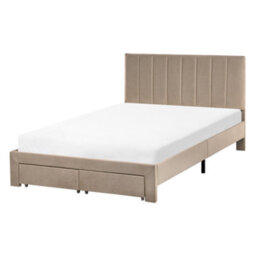 Beliani Bed With Storage Drawers Velvet Lonzac 120 X 200 Cm (Eu Small Double) Taupe - thumbnail 5