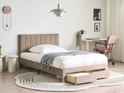 Beliani Bed With Storage Drawers Velvet Lonzac 120 X 200 Cm (Eu Small Double) Taupe - thumbnail 2