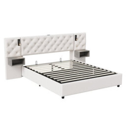 4Ft6 Upholstered Bed With Hydraulic Lift&bedside Storage, Headboard With Charging Station&reading Light, Velvet, Beige - thumbnail 6