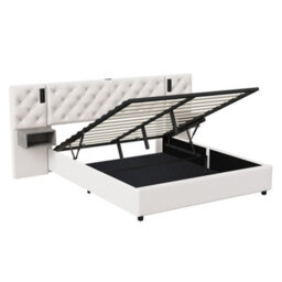 4Ft6 Upholstered Bed With Hydraulic Lift&bedside Storage, Headboard With Charging Station&reading Light, Velvet, Beige - thumbnail 7