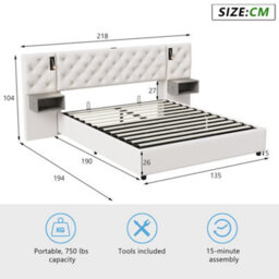 4Ft6 Upholstered Bed With Hydraulic Lift&bedside Storage, Headboard With Charging Station&reading Light, Velvet, Beige - thumbnail 8