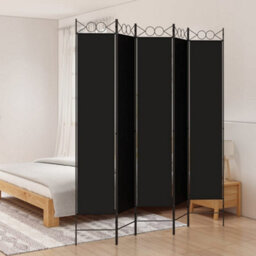 Berkfield 5-Panel Room Divider Black 200X220 Cm Fabric - thumbnail 1