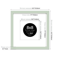 "8X8"" Mint Green Picture Frame - 8X8"" Square Frame With 6X6"" Mount For 8X8""/6X6"" Pictures Vintage Style Wall Art, 1 Pack" - thumbnail 2