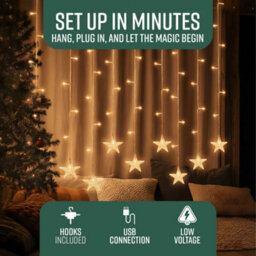 Globrite Star Curtain Light 104 Led Warm White - Plug-In Window Fairy Lights With 8 Modes & Remote Control For Festive Décor - thumbnail 2