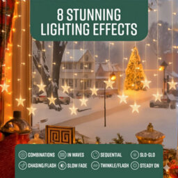 Globrite Star Curtain Light 104 Led Warm White - Plug-In Window Fairy Lights With 8 Modes & Remote Control For Festive Décor - thumbnail 5