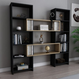 Decorotika 5-Tier Poyraz Bookcase Bookshelf Shelving Unit Display Unit - Black And Oud Oak Pattern - thumbnail 3