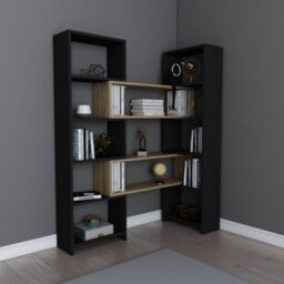 Decorotika 5-Tier Poyraz Bookcase Bookshelf Shelving Unit Display Unit - Black And Oud Oak Pattern - thumbnail 4