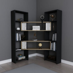 Decorotika 5-Tier Poyraz Bookcase Bookshelf Shelving Unit Display Unit - Black And Oud Oak Pattern - thumbnail 5