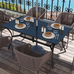 Outsunny Garden Dining Table With Steel Frame And Slatted Top, Black - thumbnail 8