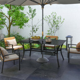 Outsunny Garden Dining Table With Steel Frame And Slatted Top, Black - thumbnail 1