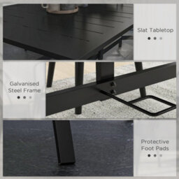 Outsunny Garden Dining Table With Steel Frame And Slatted Top, Black - thumbnail 5