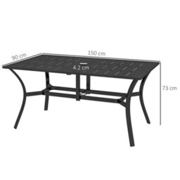 Outsunny Garden Dining Table With Steel Frame And Slatted Top, Black - thumbnail 3