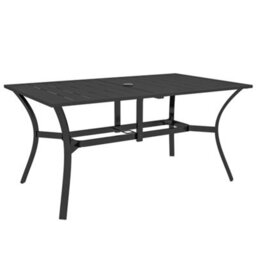 Outsunny Garden Dining Table With Steel Frame And Slatted Top, Black - thumbnail 2