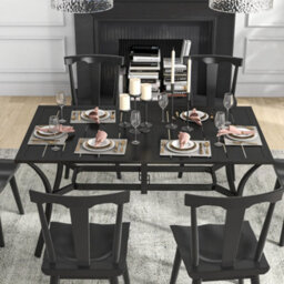 Outsunny Garden Dining Table With Steel Frame And Slatted Top, Black - thumbnail 7