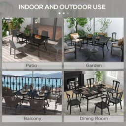 Outsunny Garden Dining Table With Steel Frame And Slatted Top, Black - thumbnail 6